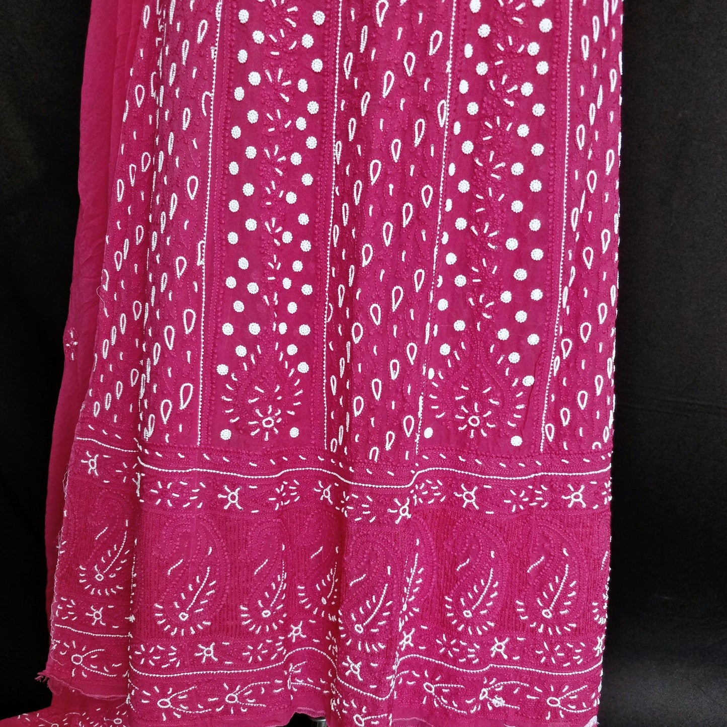 Hot Pink half pure georgette anarkali with Chikankari and pearl embroidery - Lucknowi Andaaz