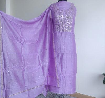 Lavender Chanderi allover mukaish kurta dupatta set. - Lucknowi Andaaz