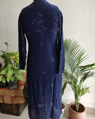 Midnight blue viscose Georgette Chikankari and heavy mukaish kurti - Lucknowi Andaaz