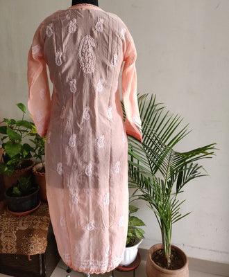 Peach cotton Chikankari kurti - Lucknowi Andaaz