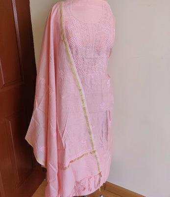 Peachy Chikankari chanderi Kurta and Dupatta - Lucknowi Andaaz