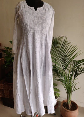 White cotton anarkali with allover chikankari size 36
