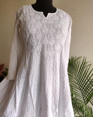 White cotton anarkali with allover chikankari size 36