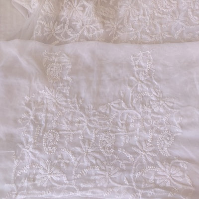 White semi georgette allover fine Chikankari saree