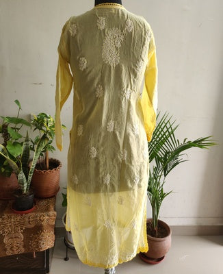 Yellow cotton Chikankari kurti Size 38