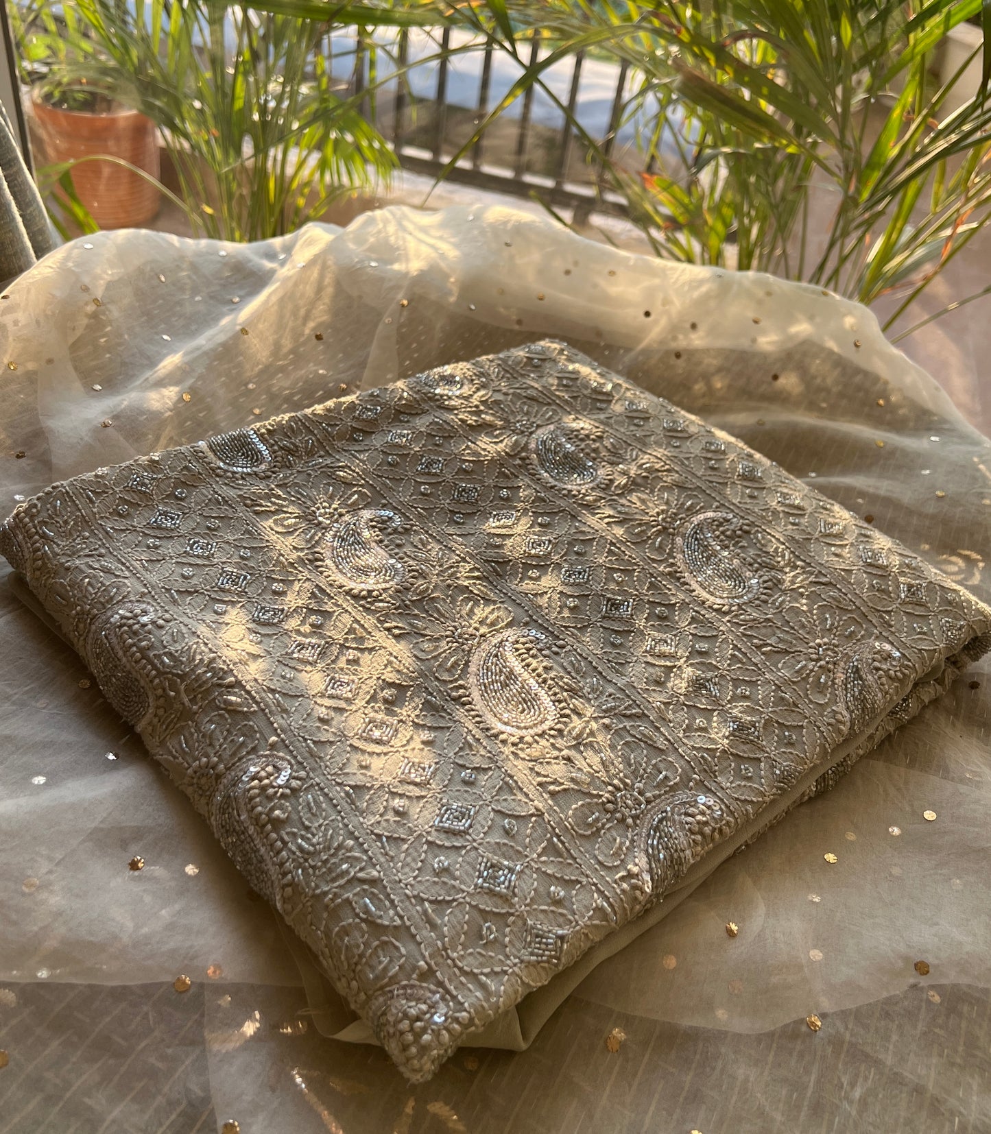 Chikankari cut dana sequins work kurta and dupatta