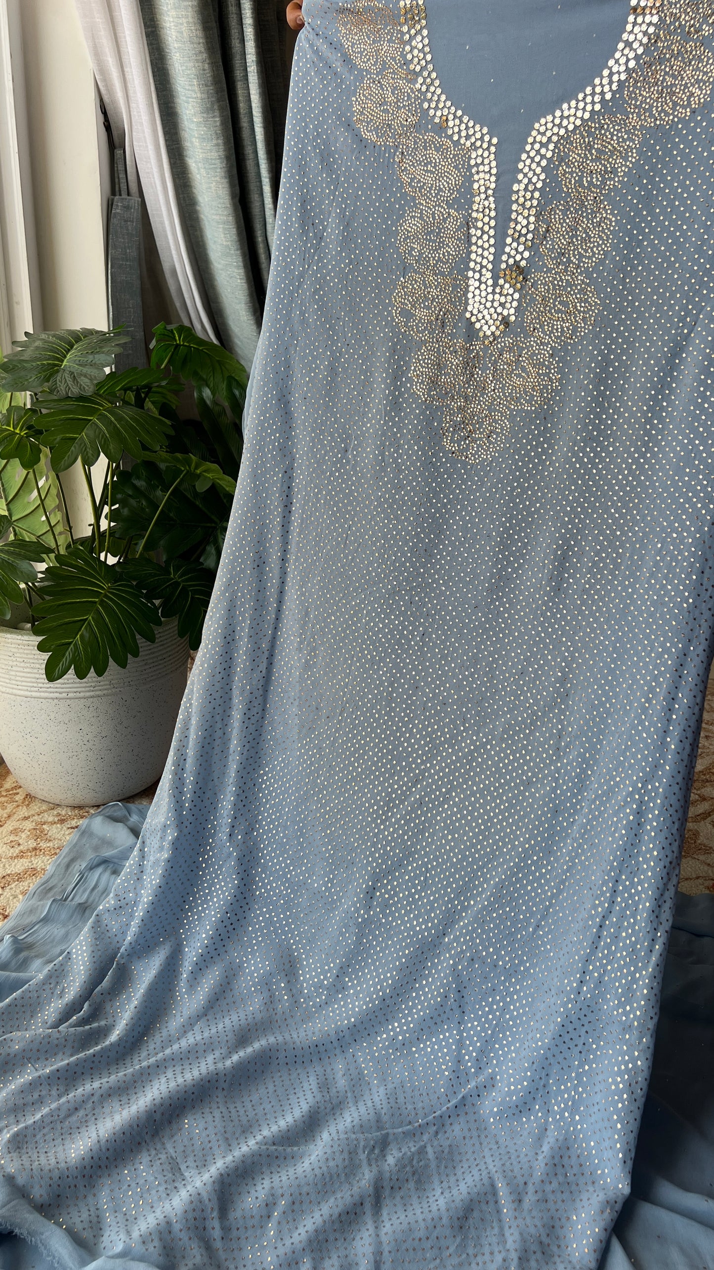 Sky blue bareek mukaish work Kurta and Dupatta