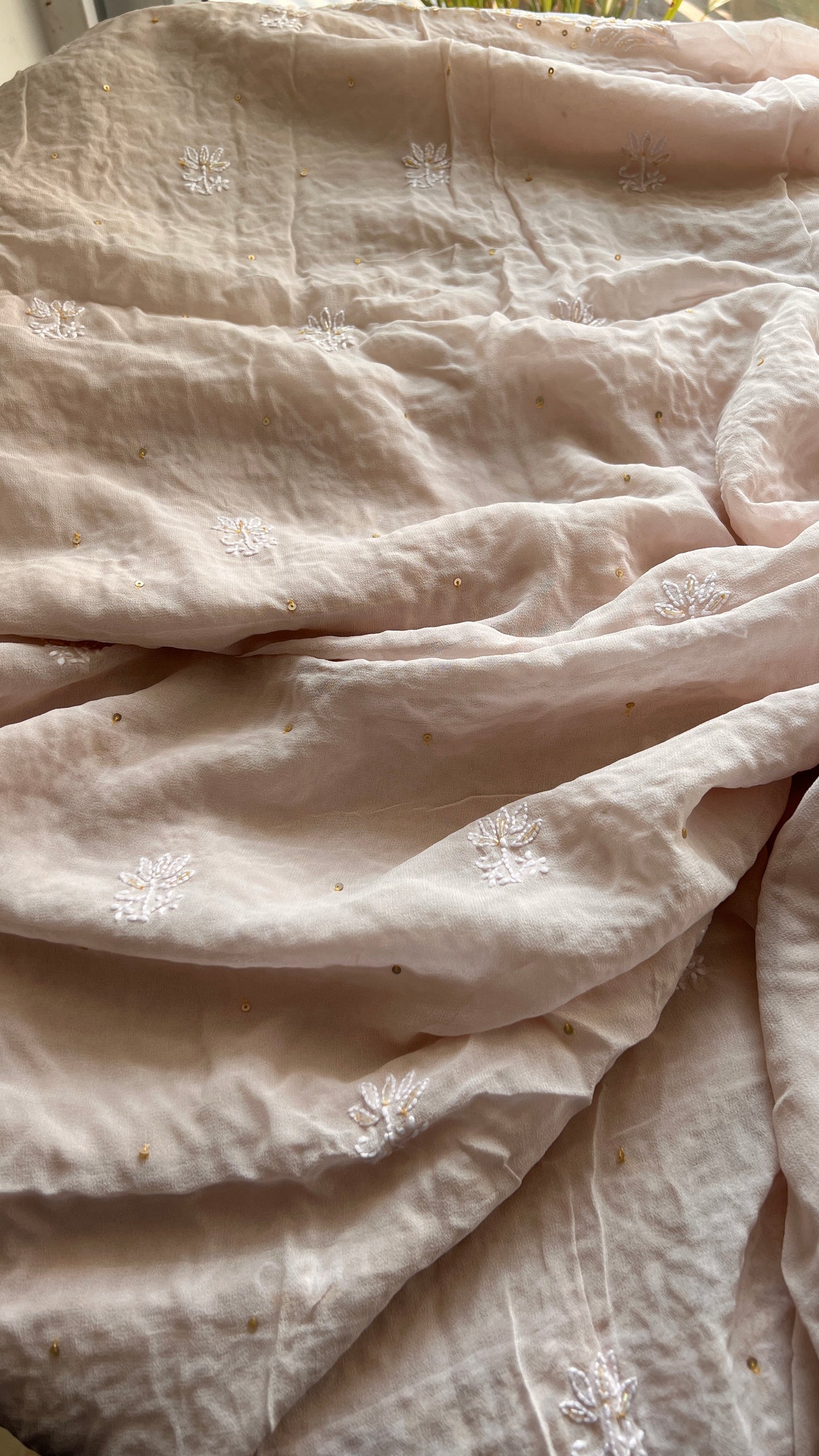 Ruhani Ivory Pink Chikankari golden cut dana sequins kurta and dupatta