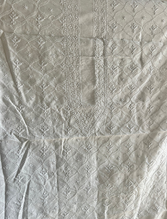 Chanderi Silk Men's Kurta fabric with fine Chikankari
