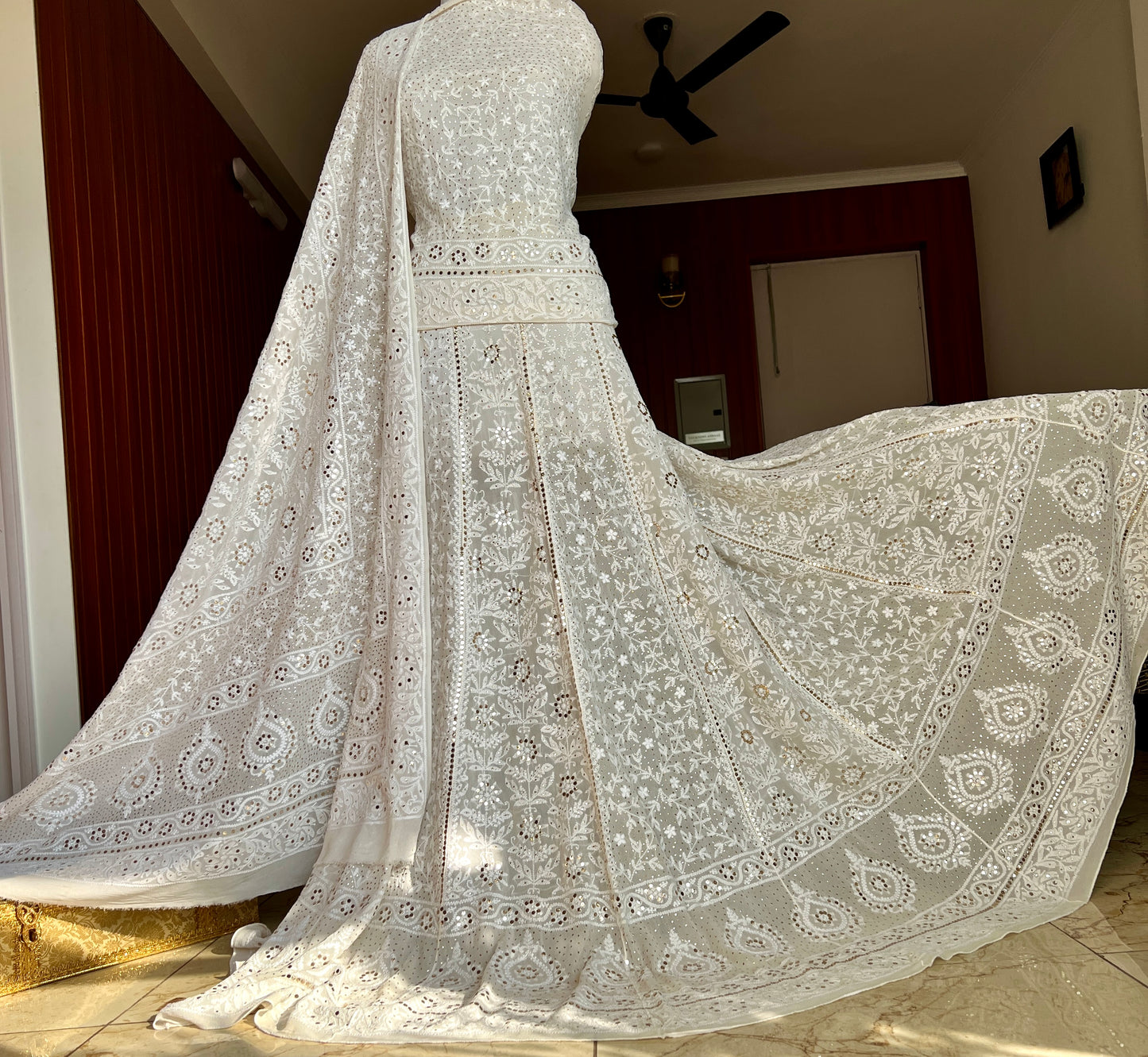 Ruhani fine Chikankari and intricate Mukaish Lehenga Set