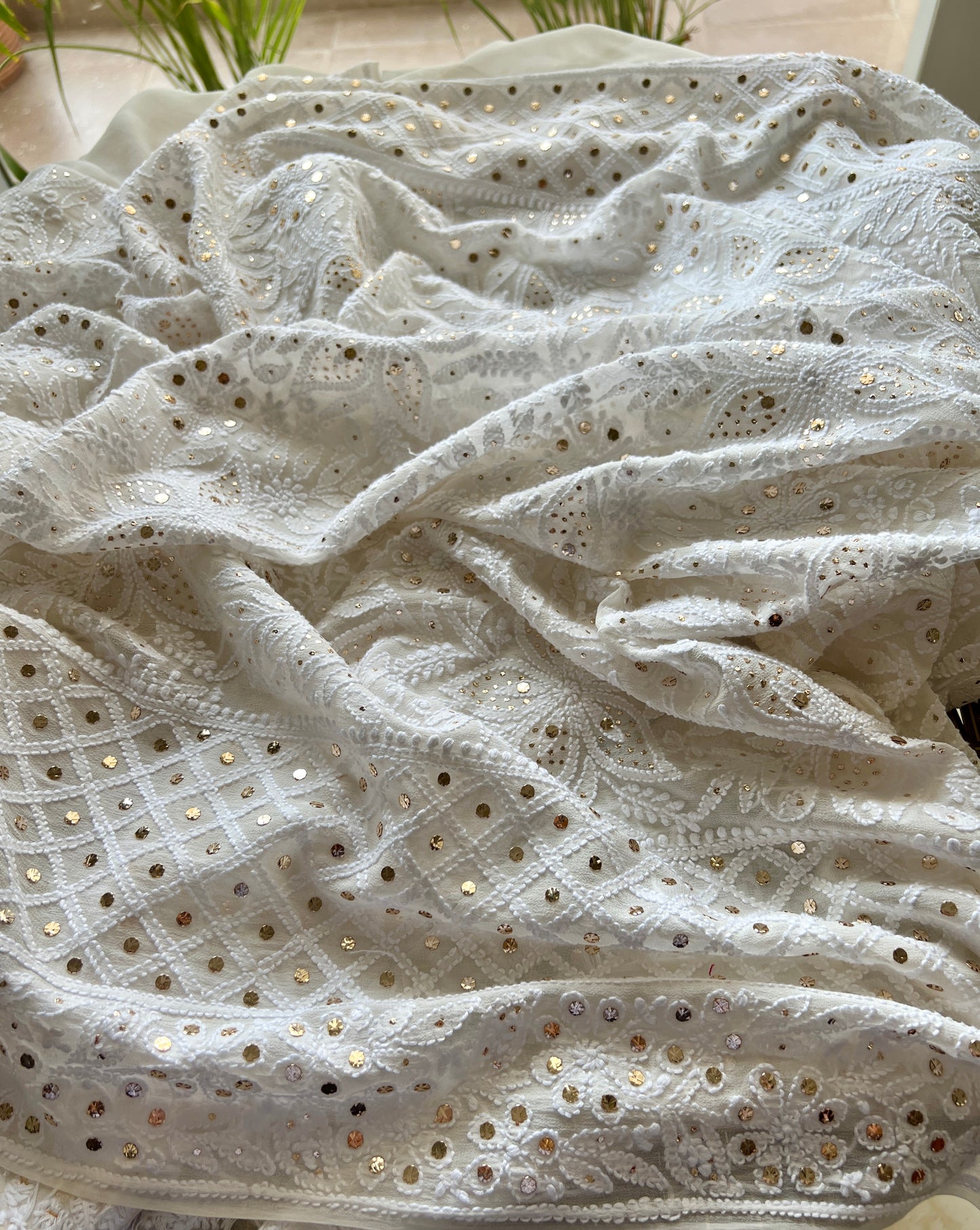 Ruhani Ivory Allover Designer Chikankari and Mukaish Saree