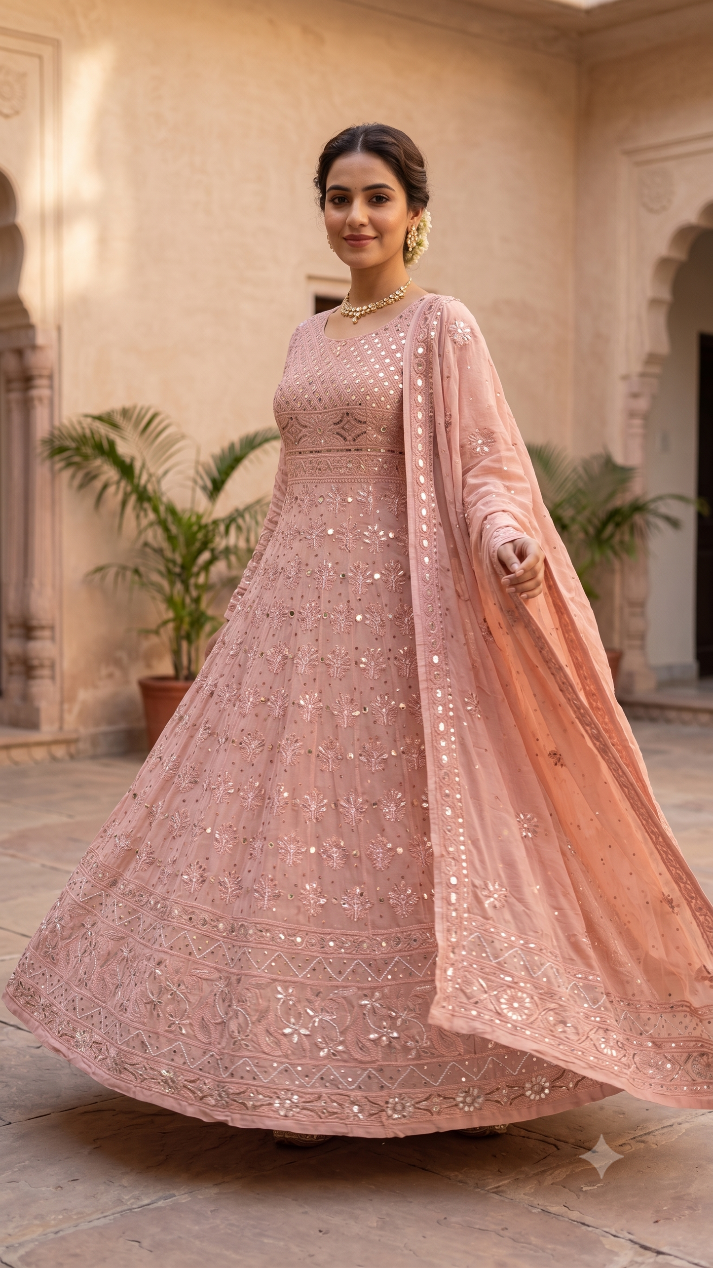 Ruhani Old Rose Chikankari gota mirror sequins pearl anarkali