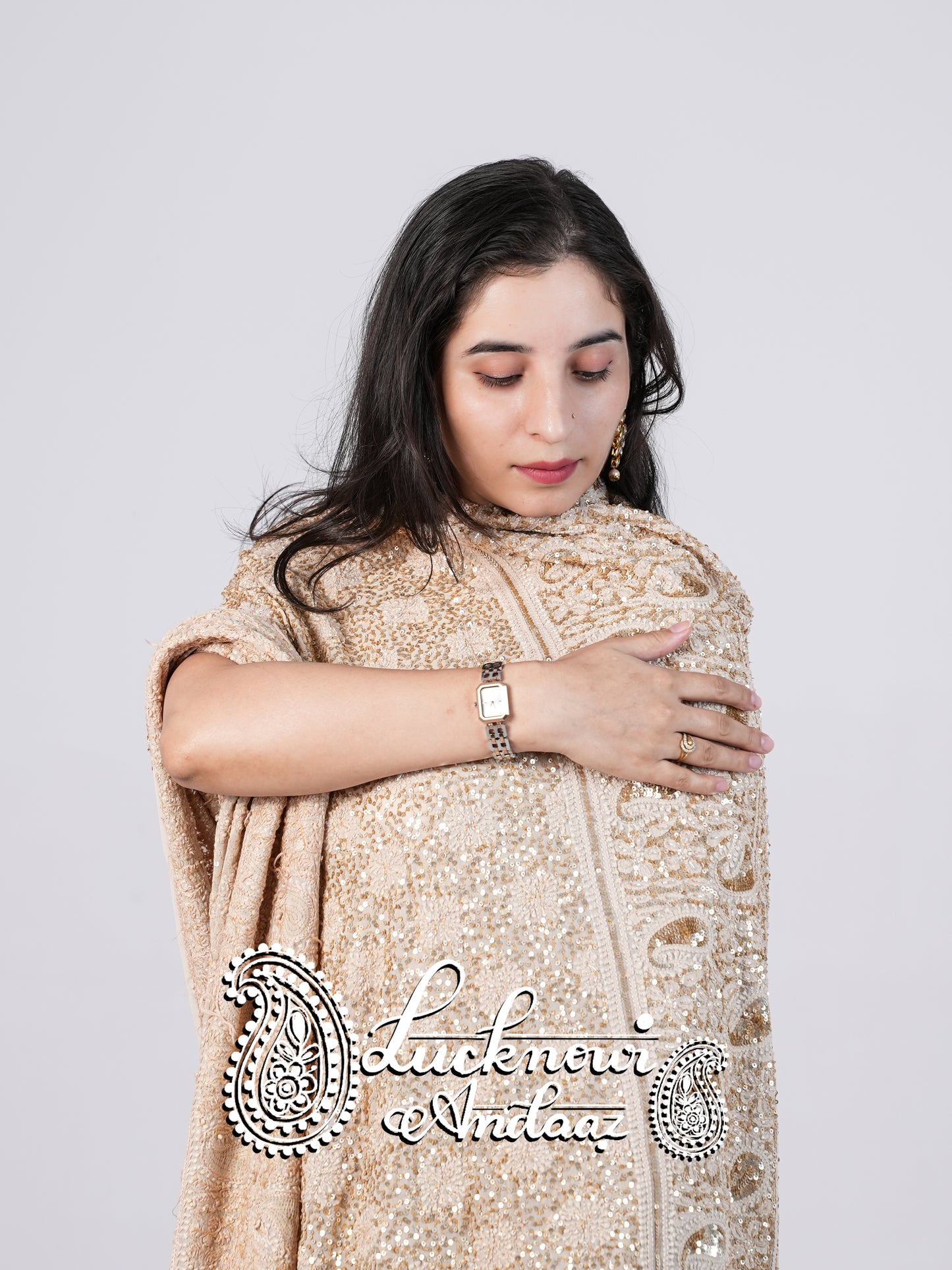 Masterpiece Ruhani Champagne Chikankari Sequins Wedding Lehenga