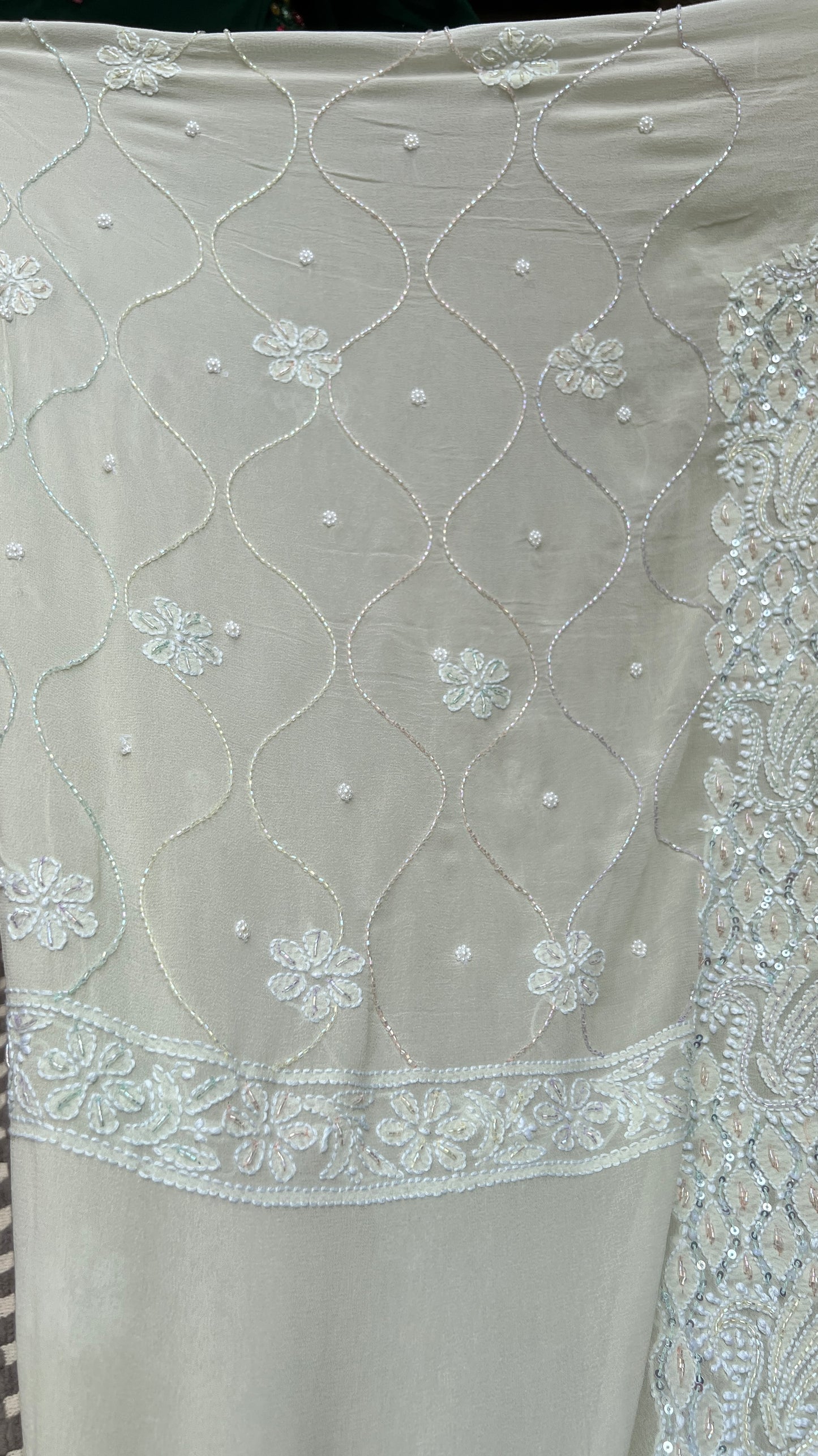 Pastel pista green multi cut dana sequins kurta and dupatta