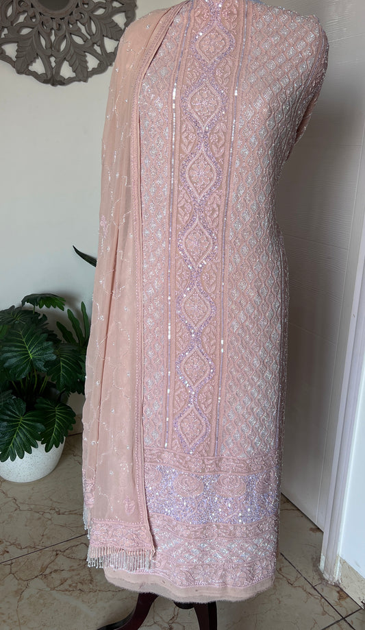 Old Rose Chikankari cut dana and sequins work kurta and dupatta