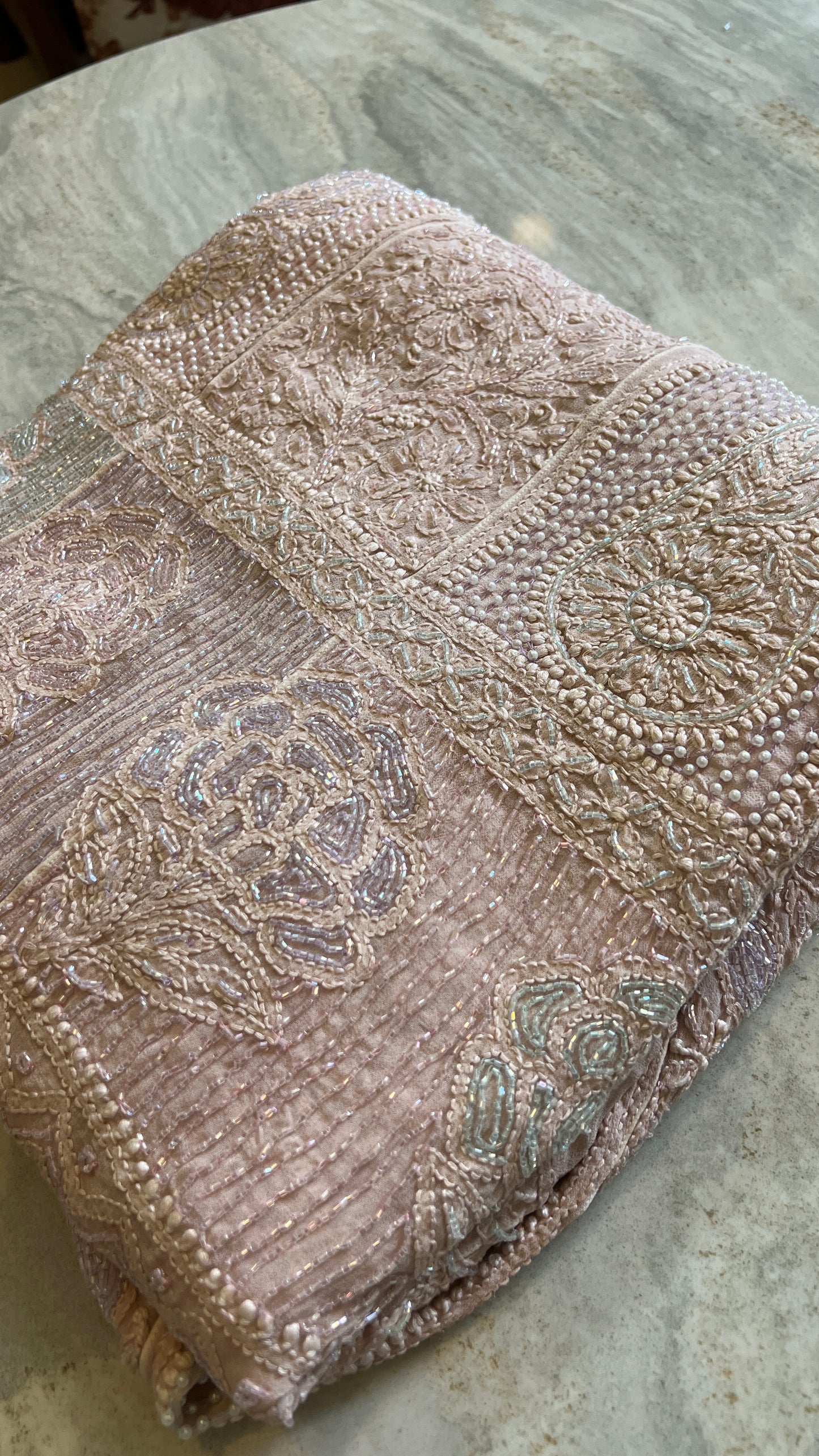 Nude Pink Chikankari Pearl and Cut Dana Embroidered Anarkali with Dupatta