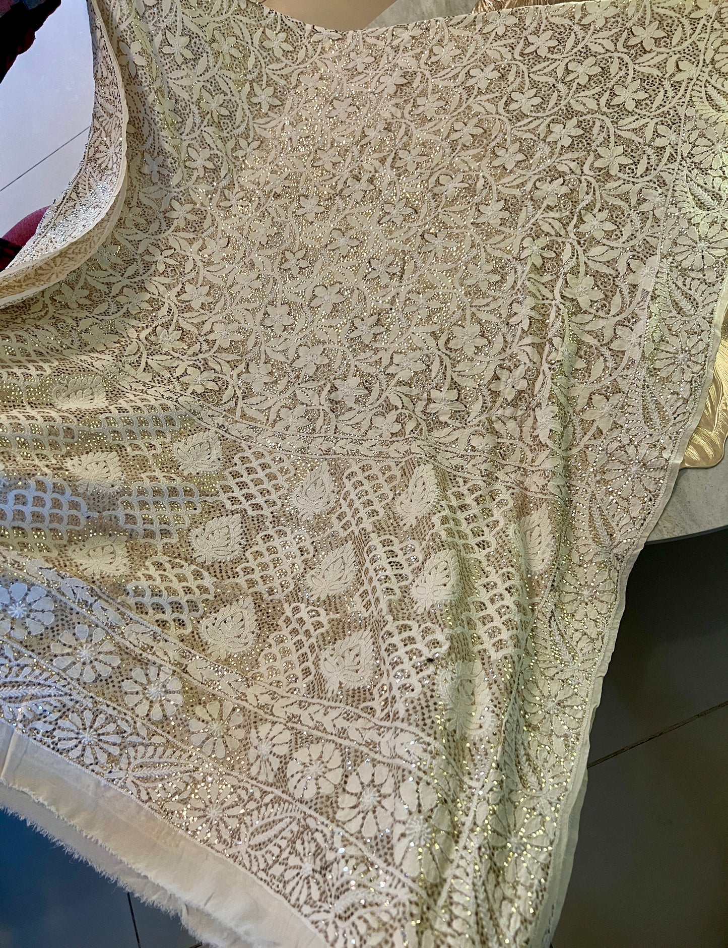 Suhaan Chikankari and Heavy Mukaish wedding Dupatta