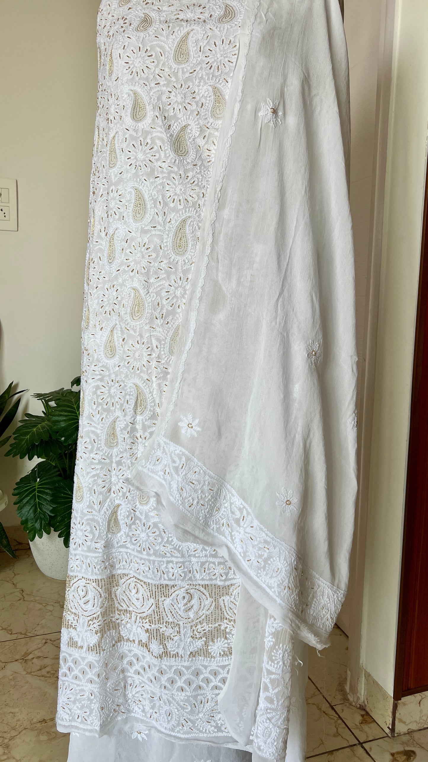 Chikankari golden Cut Dana and aari work Kurta and Dupatta
