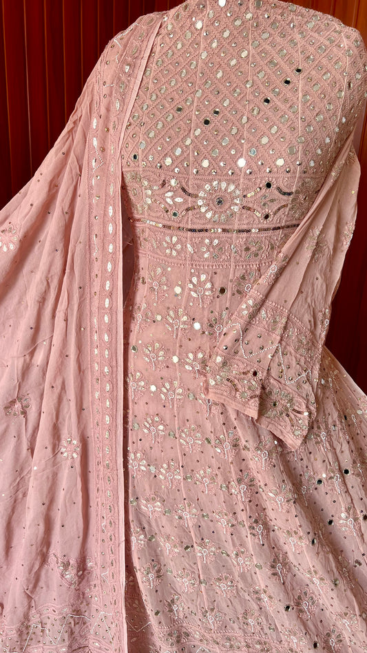 Ruhani Old Rose Chikankari gota mirror sequins pearl anarkali