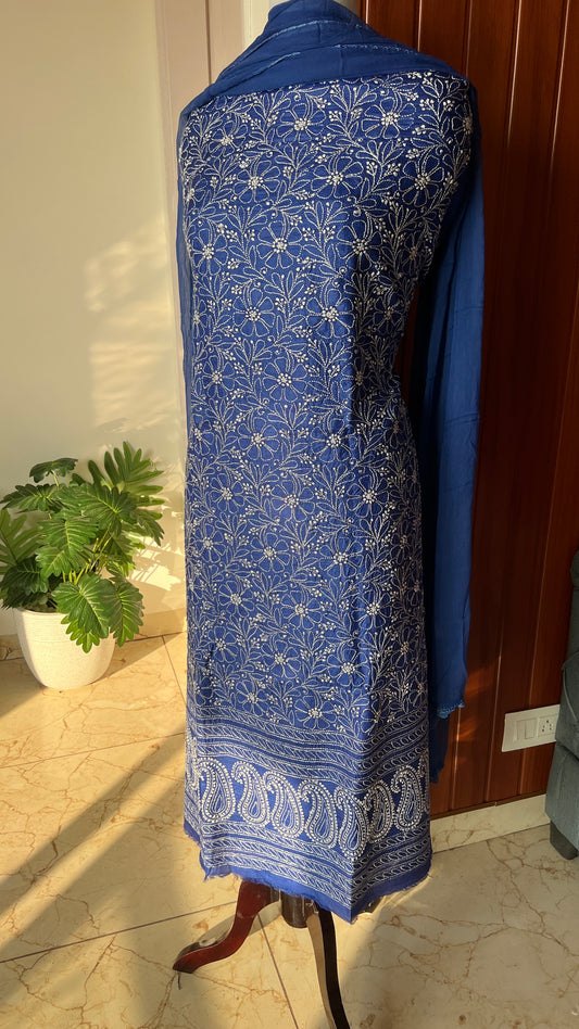Tussar silk Chikankari embroidered kurta with chiffon dupatta
