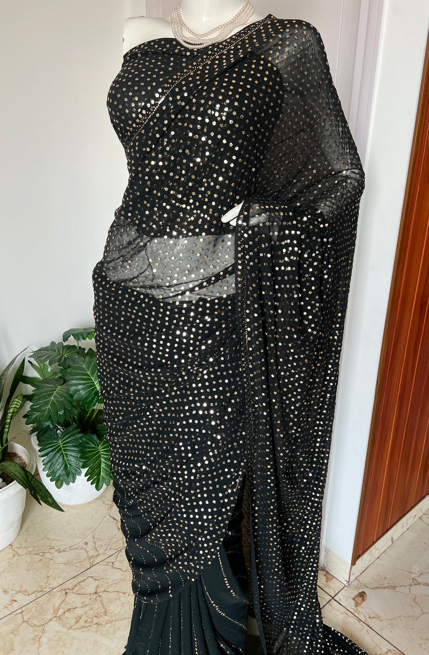 Ruhani Black Allover Mukaish Dana Pure Georgette Saree