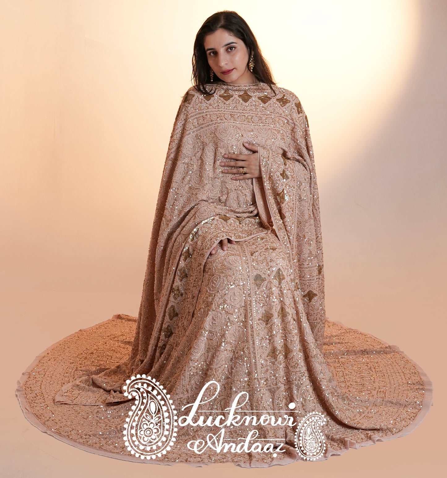 Masterpiece Ruhani Old Rose Chikankari Sequins Wedding Lehenga