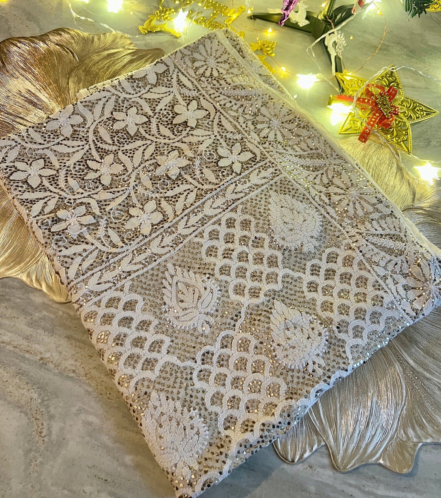 Suhaan Chikankari and Heavy Mukaish wedding Dupatta