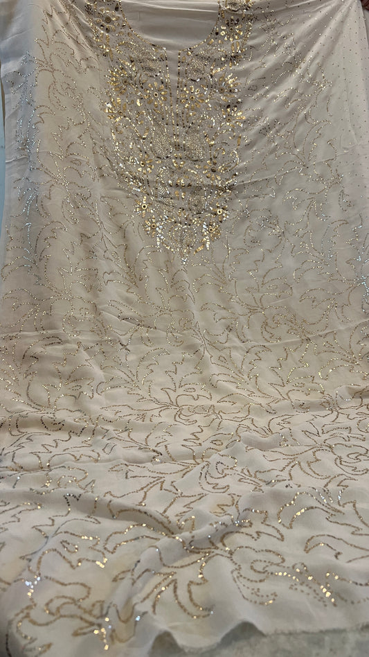 Ruhani Ivory Allover Badla and Mukaish work Kurta & Dupatta Set