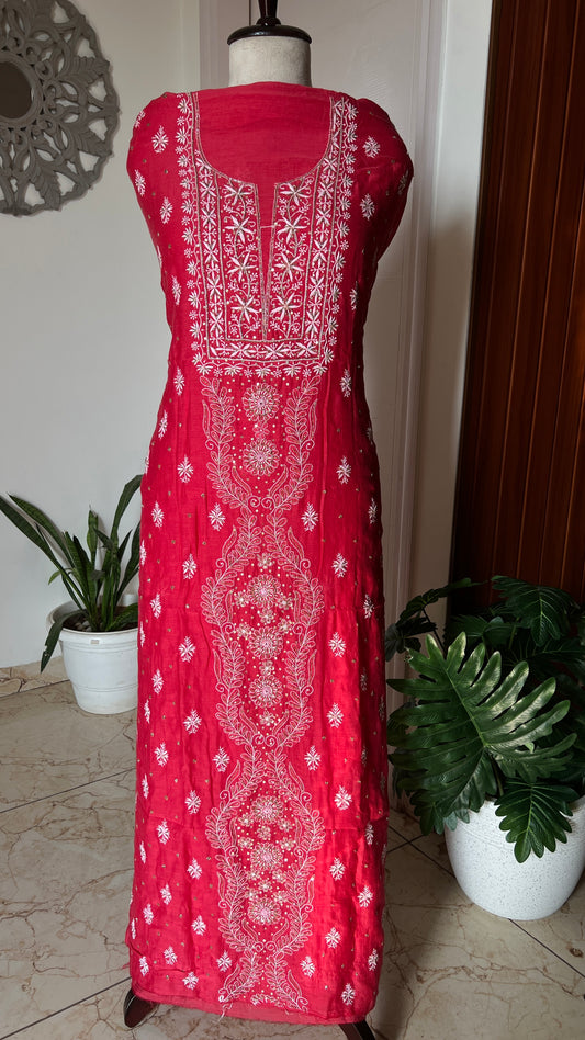 Mul Chanderi Chikankari Kurta and Dupatta Set