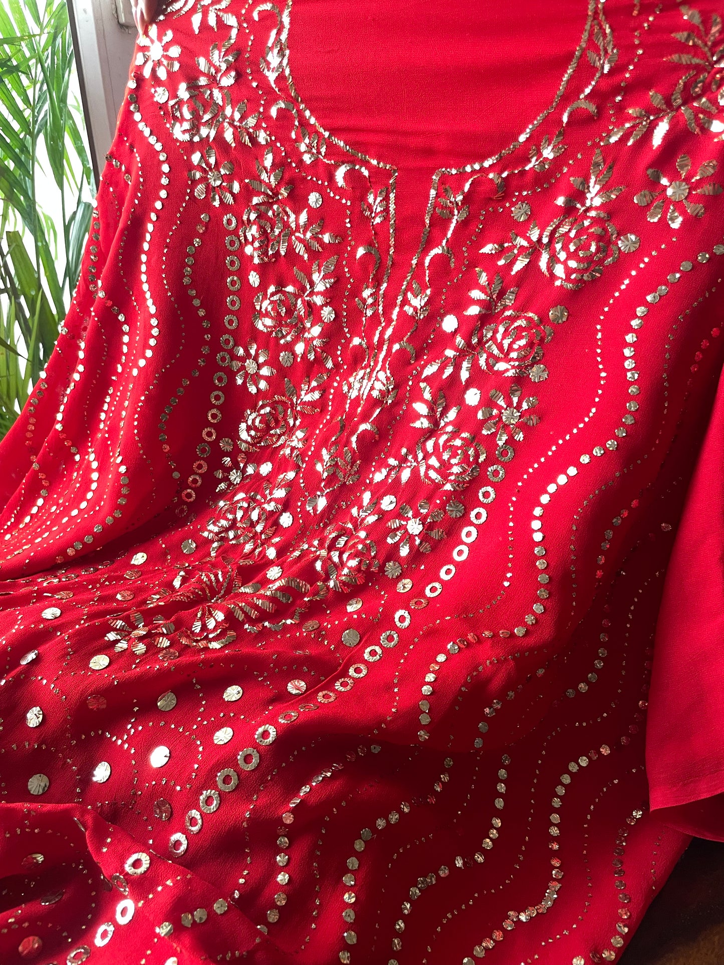 Red badla and mukaish work Kurta and Dupatta