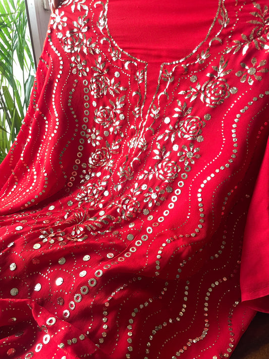 Red badla and mukaish work Kurta and Dupatta