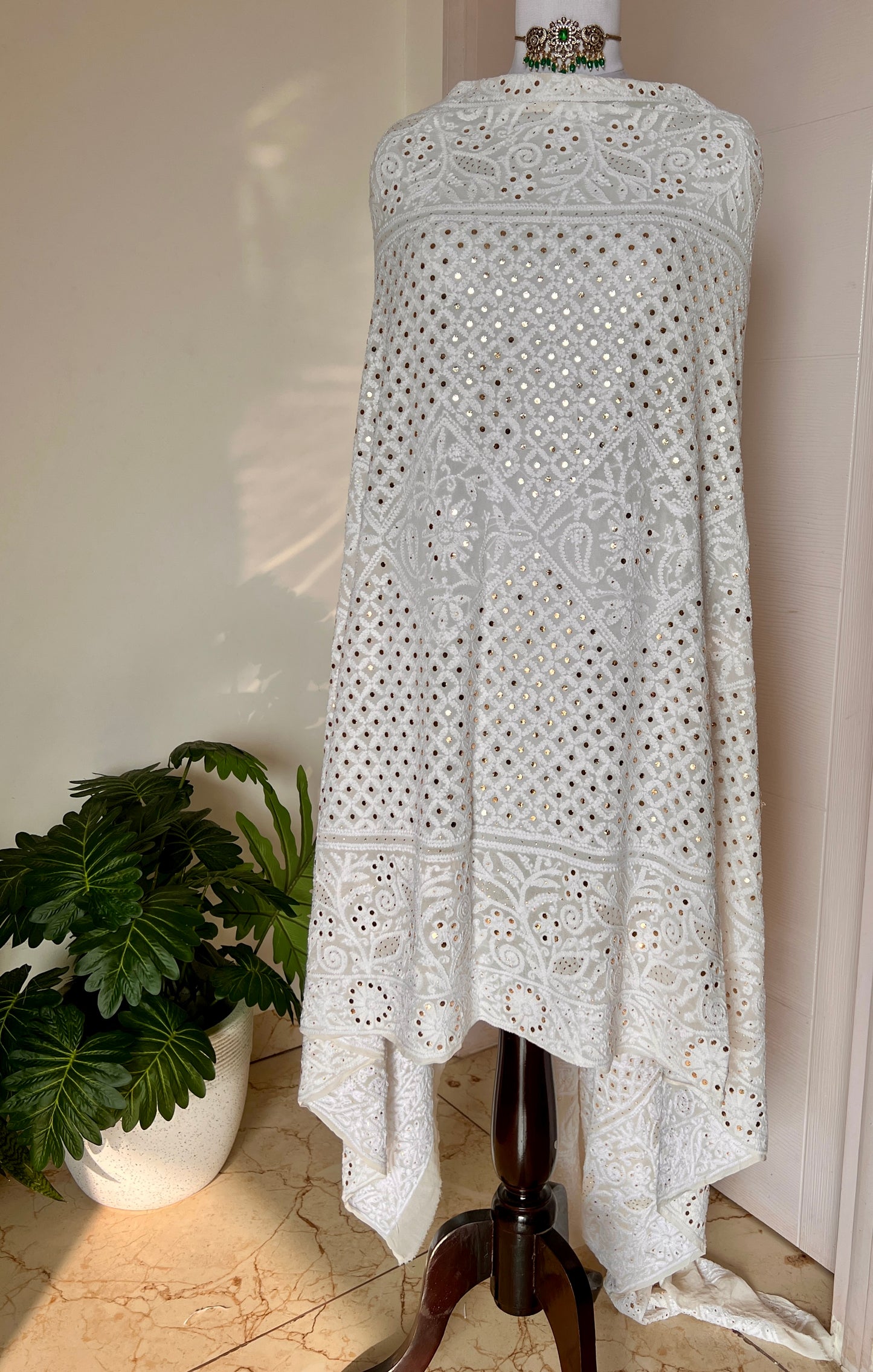 Ruhani Chikankari and Mukaish Dupatta