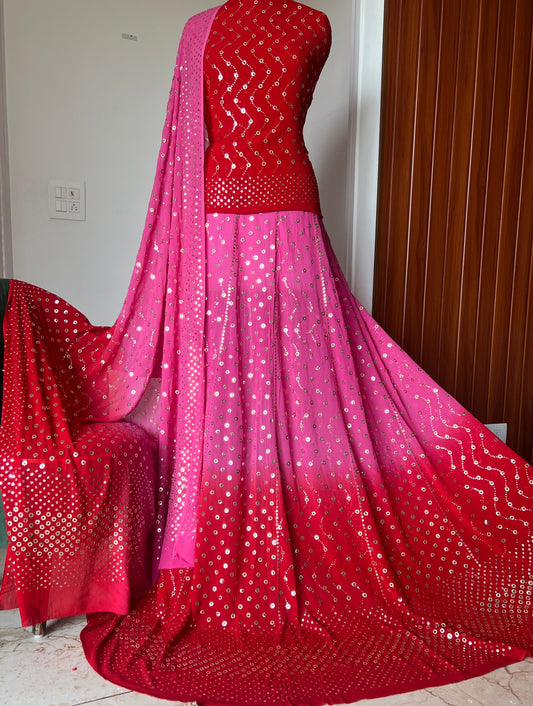 Ombré dyed Heavy Ring Mukaish Lehenga Set