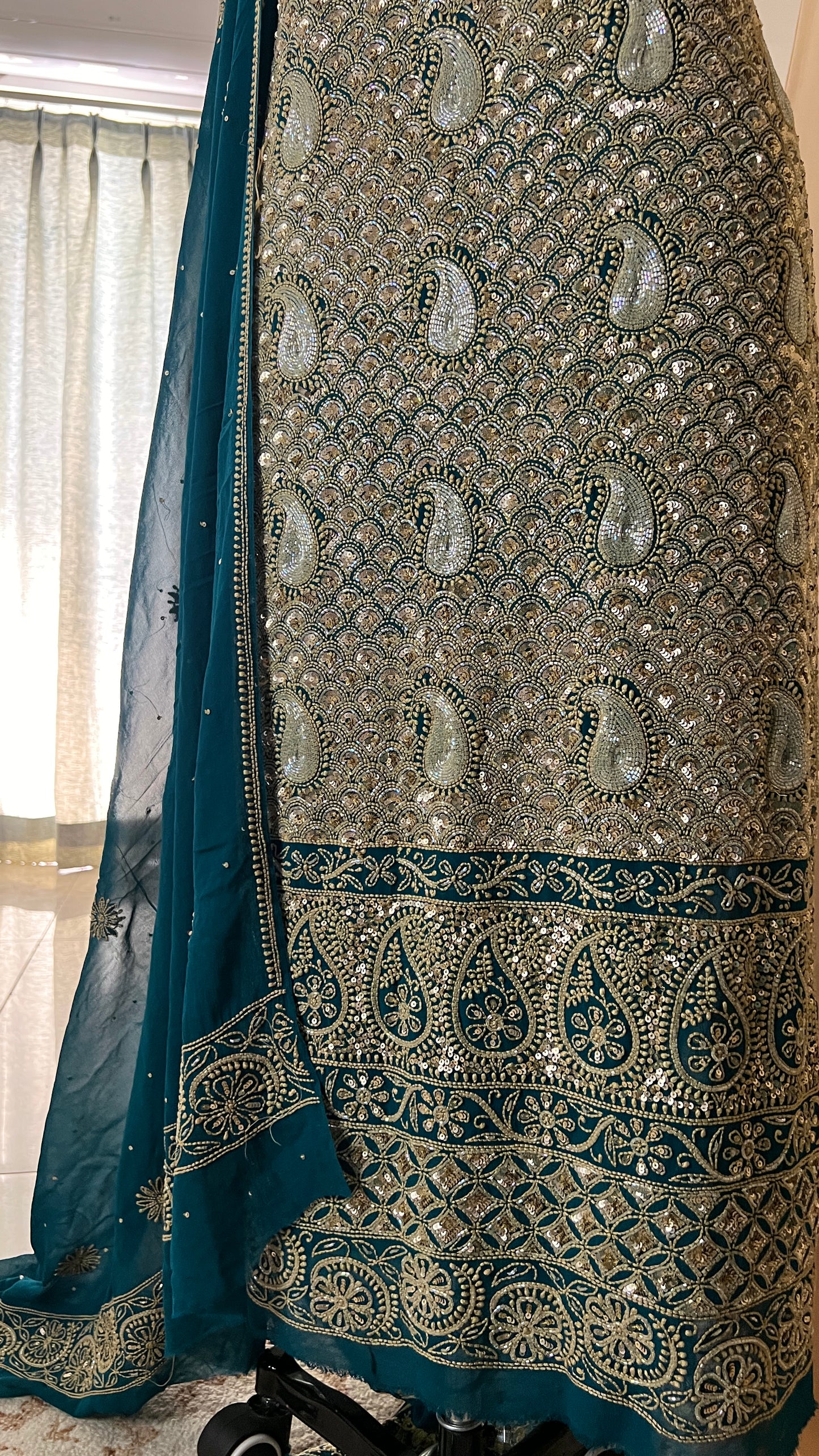 Ruhani Teal Chikankari heavy cut dana sequins kurta and dupatta