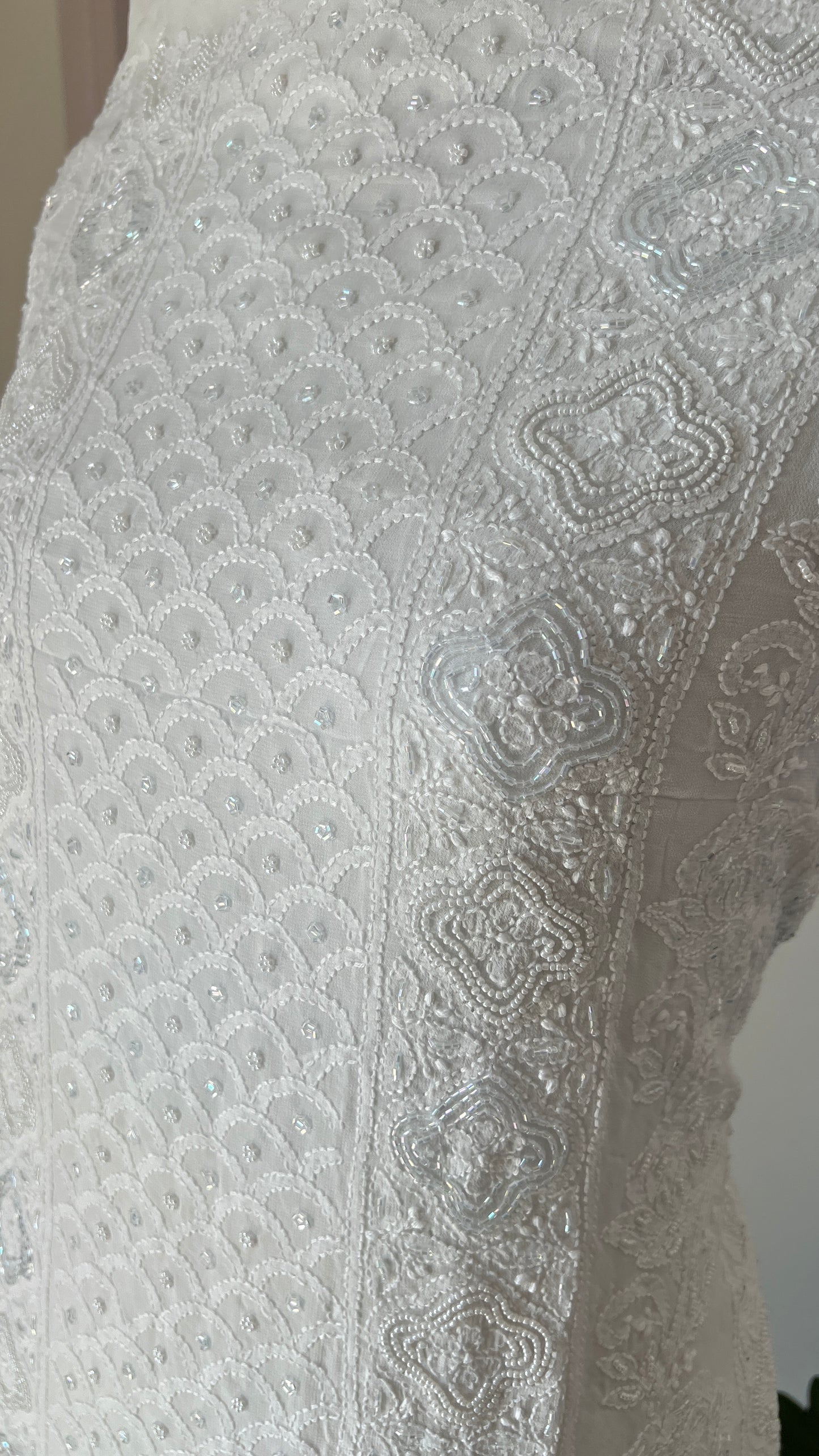 White Chikankari pearl and cut Dana work Kurta and Dupatta