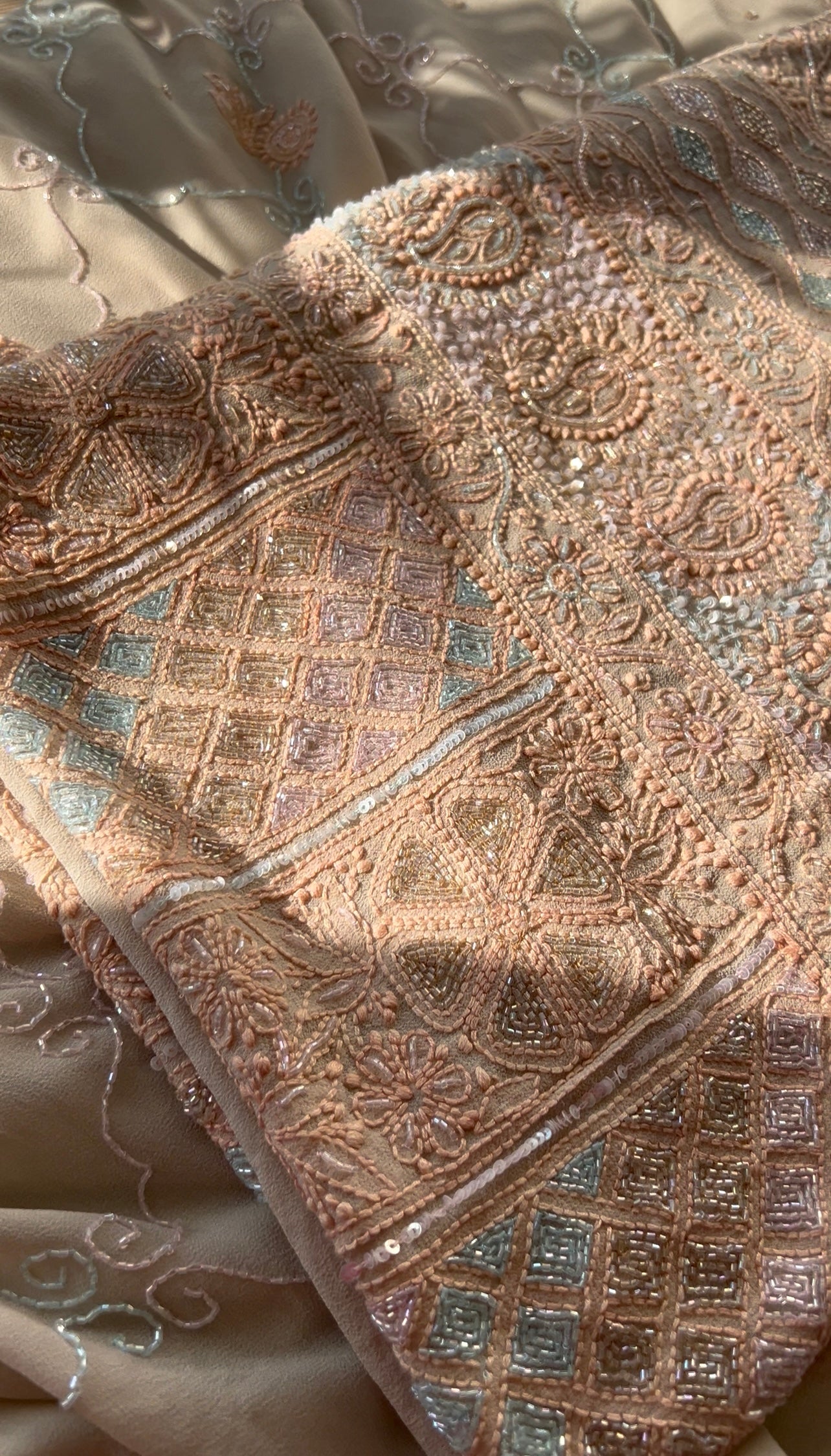 Champagne multi cut dana sequins kurta and dupatta