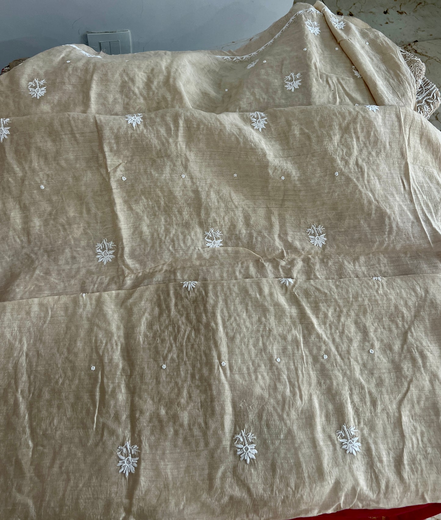 Munga silk Chikankari and pearl embroidered kurta and dupatta