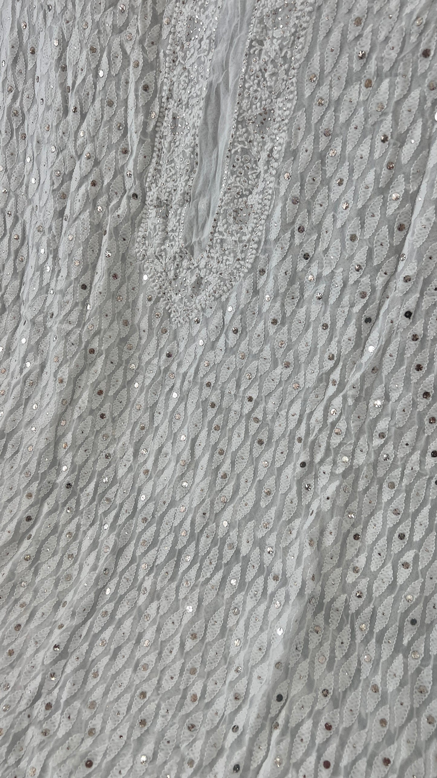 White Allover Chikankari and Mukaish Men's Kurta Fabric