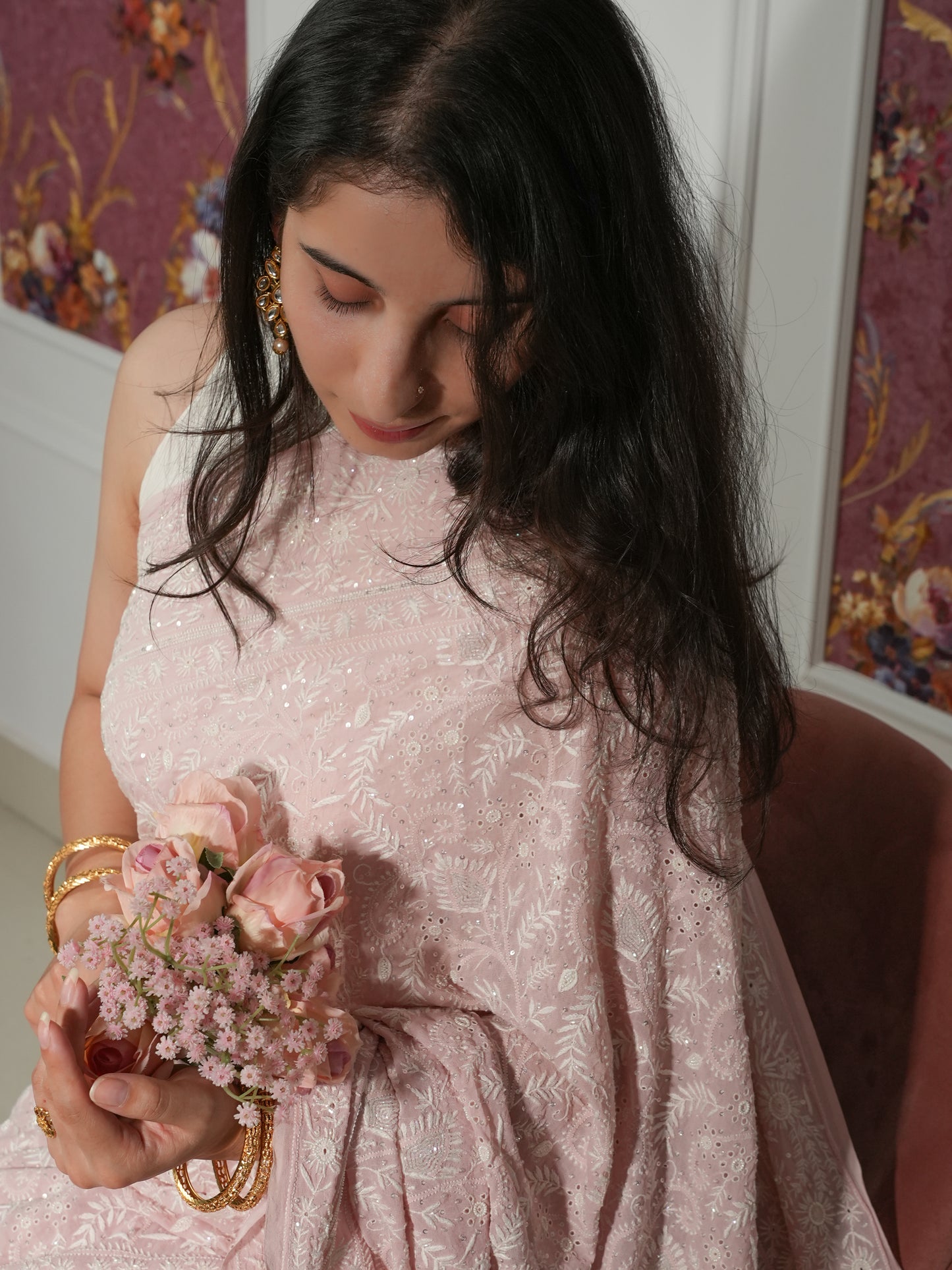 Suhaan Dusty Pink Do Taar Chikankari Heirloom Saree