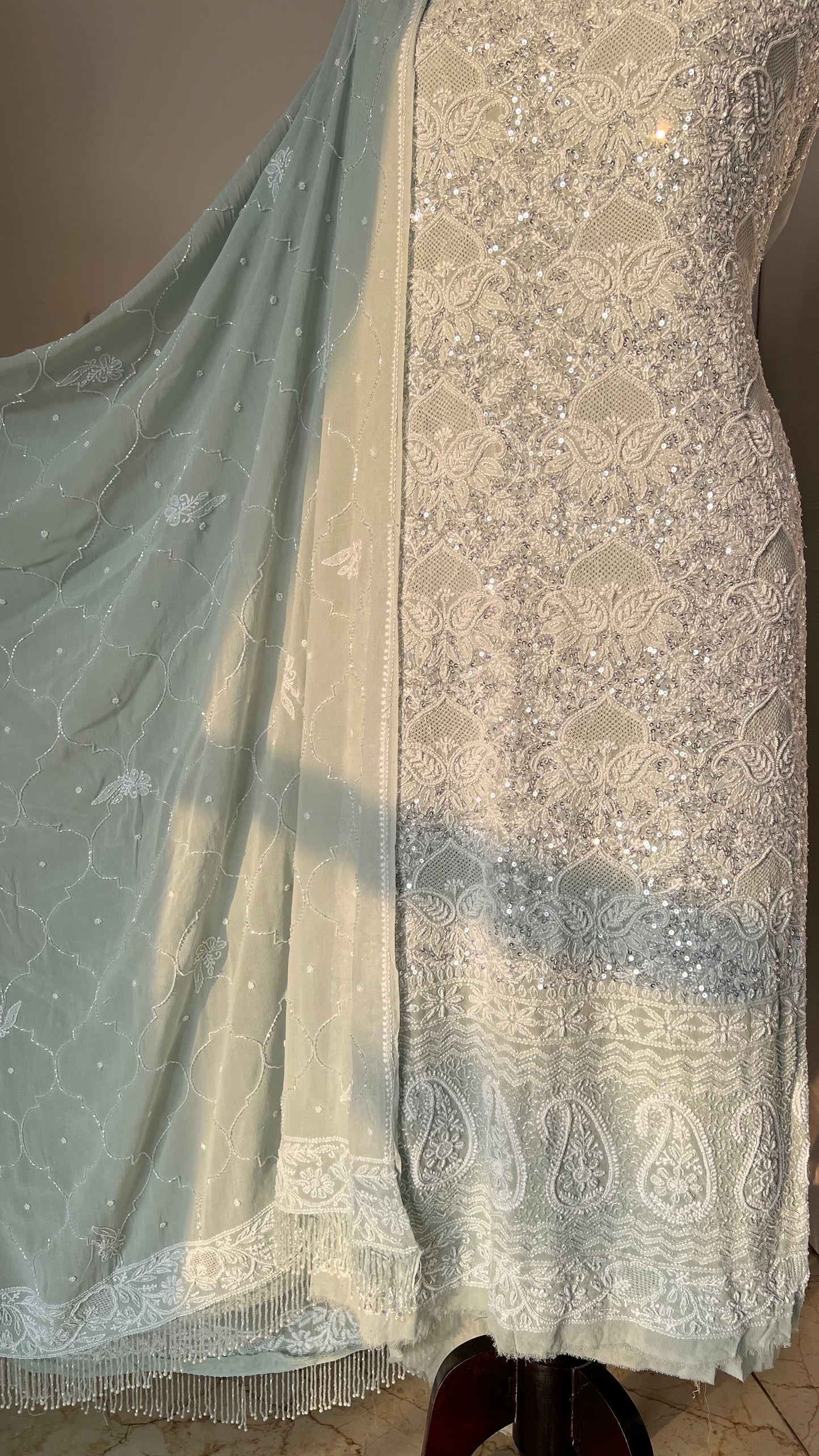 Suhaan Chikankari pearl sequins cut Dana work kurta and dupatta