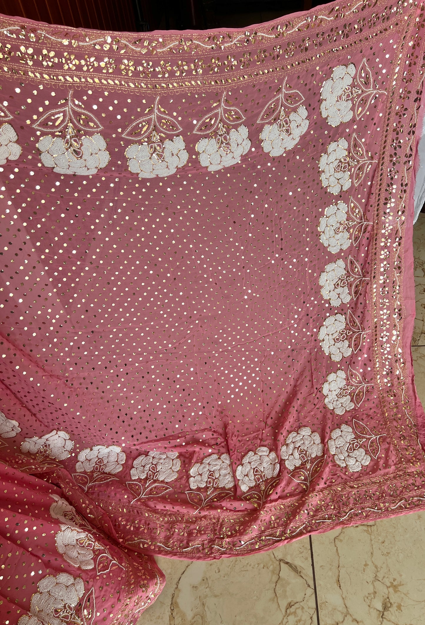 Rose Pink Ruhani Allover Heavy Badla Pearl Mukaish and Aari Embroidered Saree