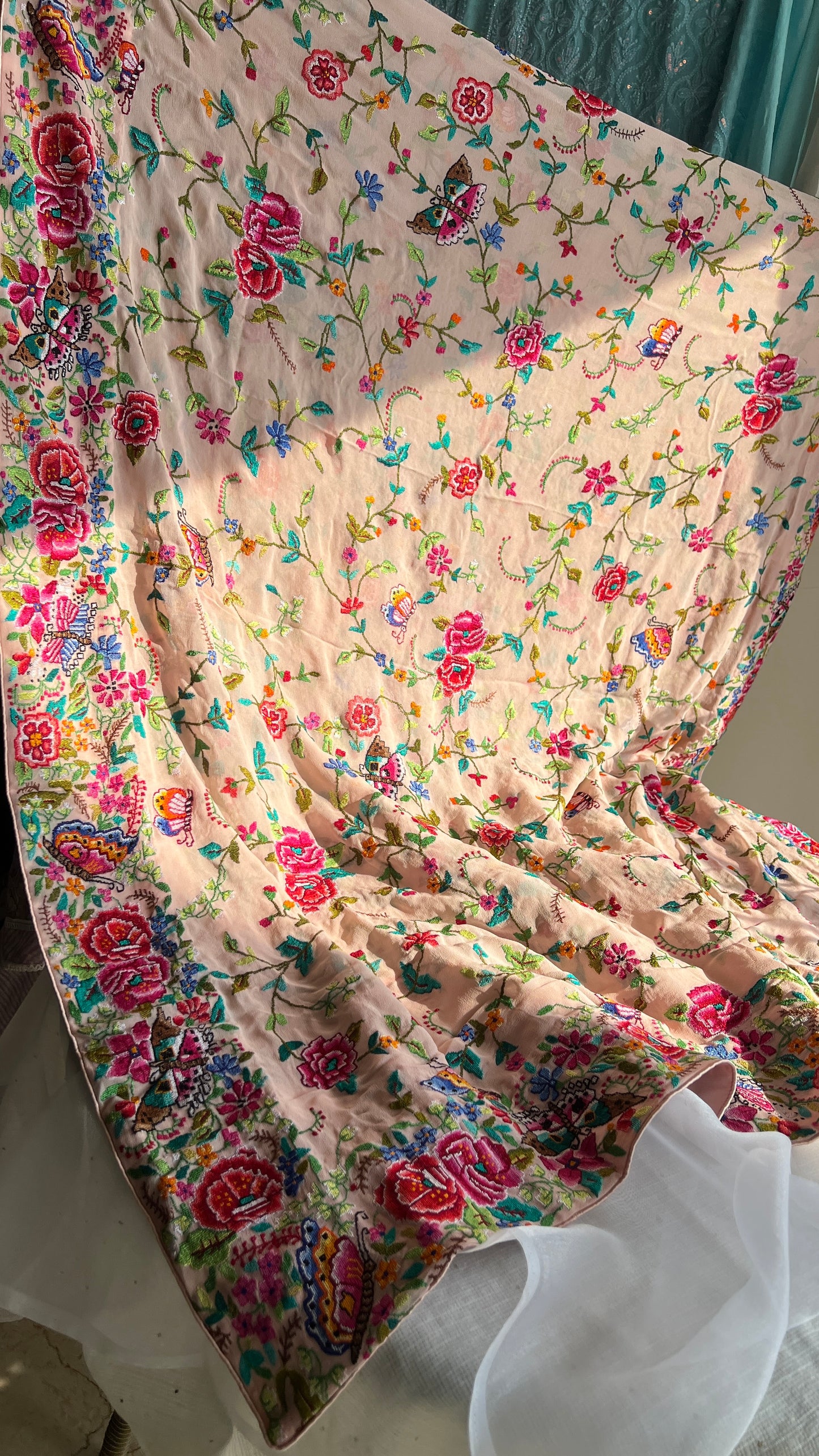 Dusty pink Masterpiece Petit Point Hand Embroidered Dupatta