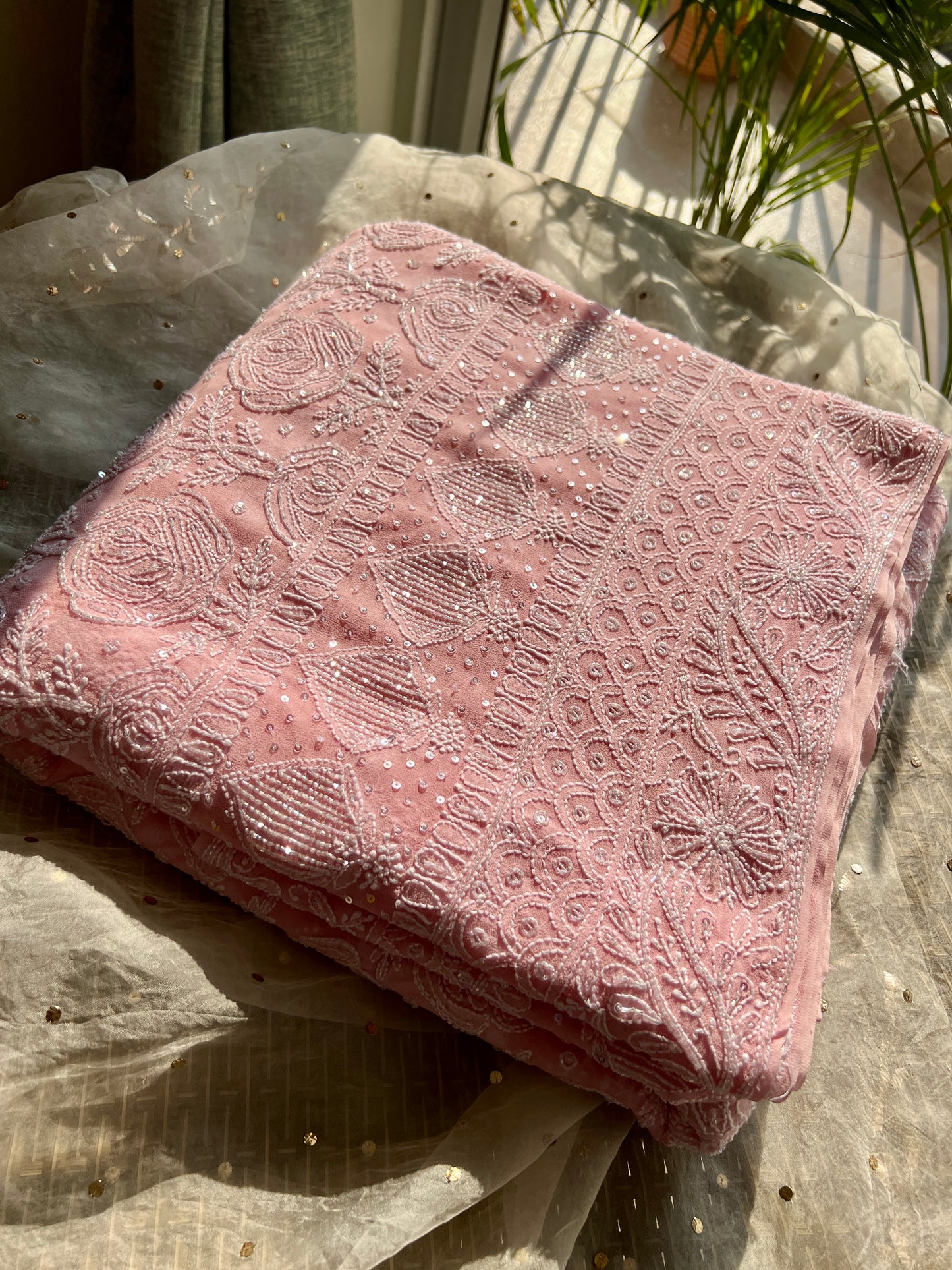 Ruhani Blush Pink Chikankari Cut Dana and Sequins Saree