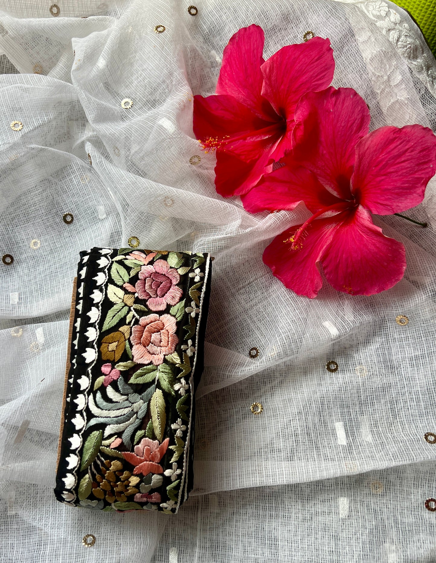 Black hand embroidered parsi gara border