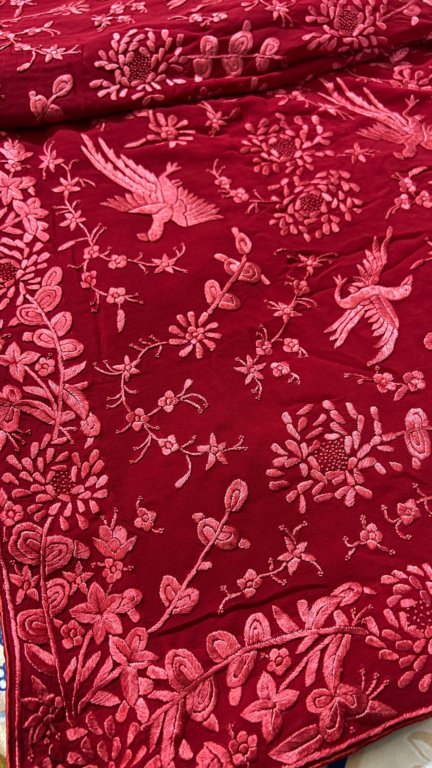 Stunning Red Parsi Gara Pure Georgette Saree