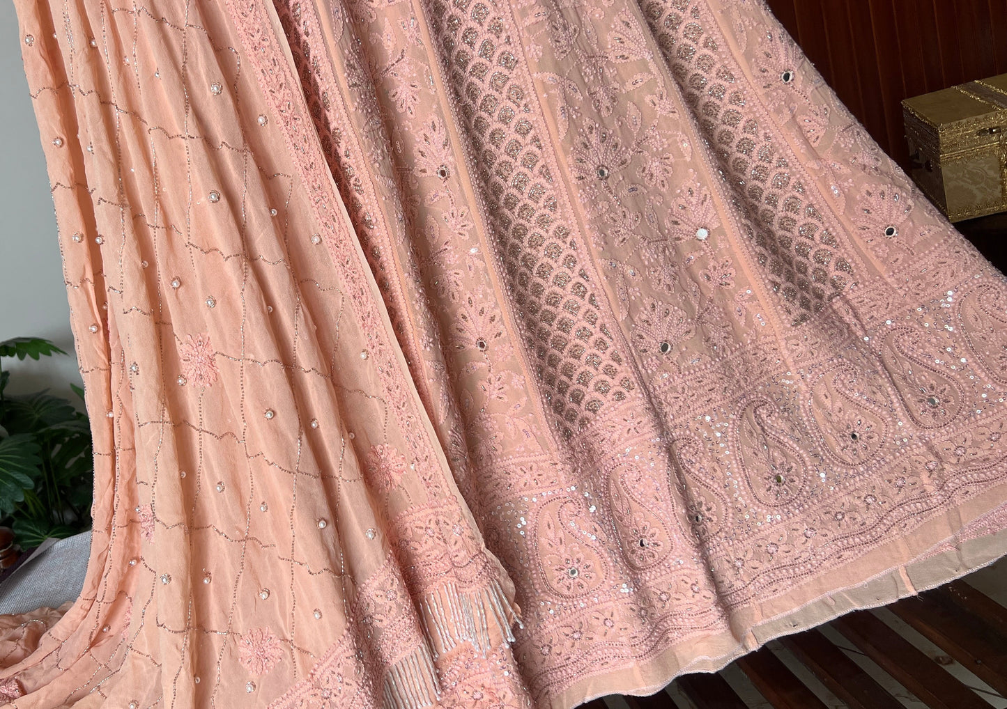 Ruhani Old Rose Chikankari Sequins and Cut Dana Anarkali