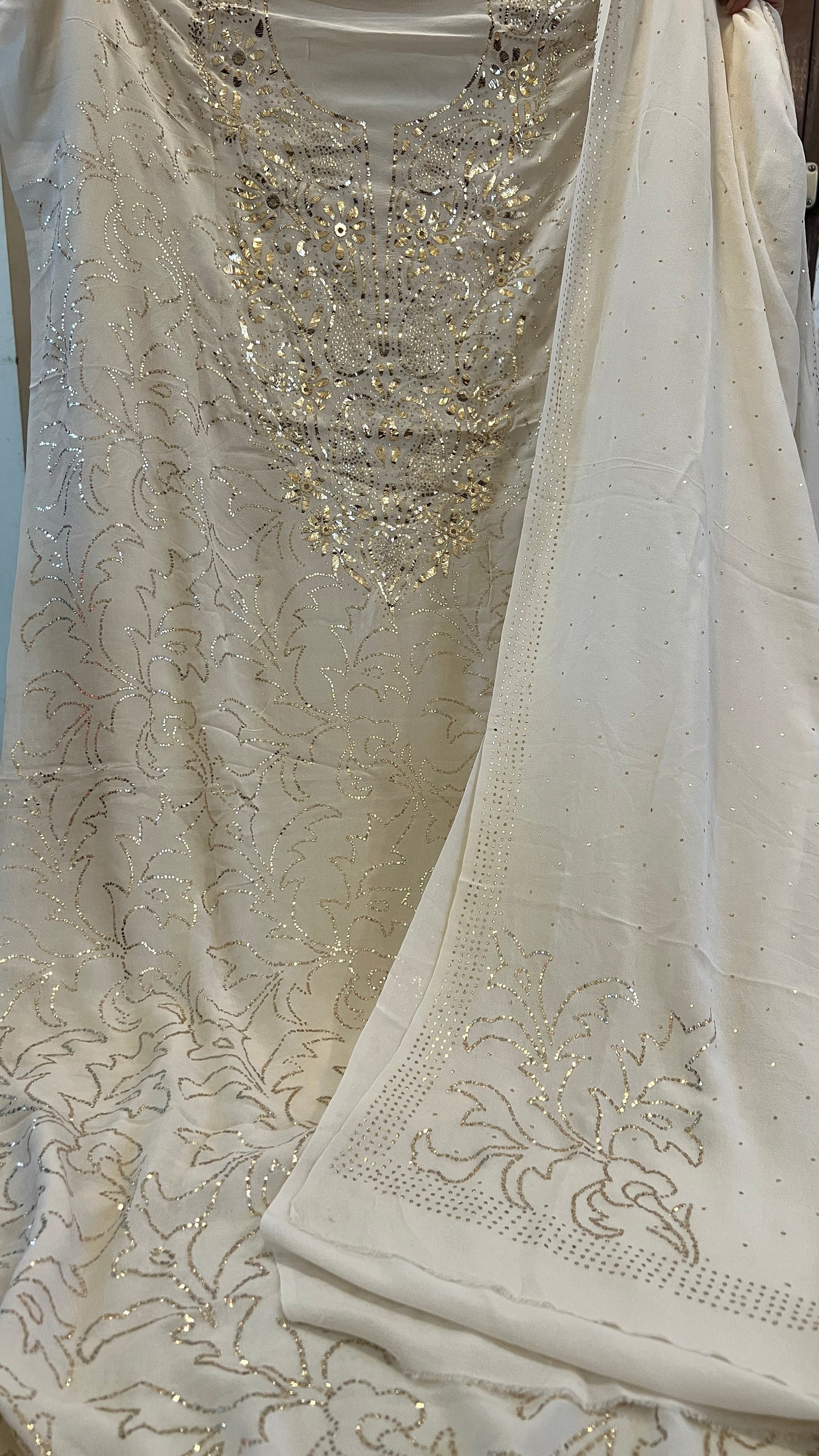 Ruhani Ivory Allover Badla and Mukaish work Kurta & Dupatta Set