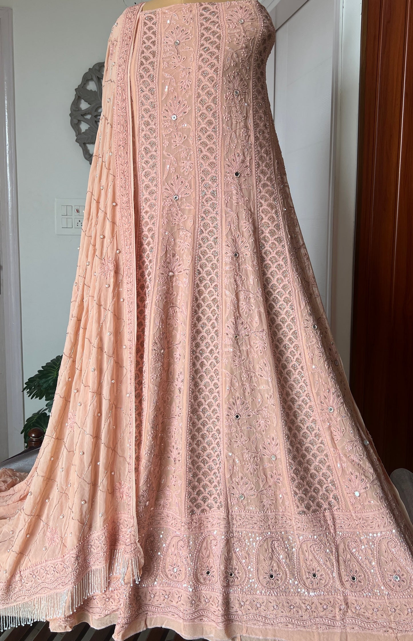 Ruhani Old Rose Chikankari Sequins and Cut Dana Anarkali
