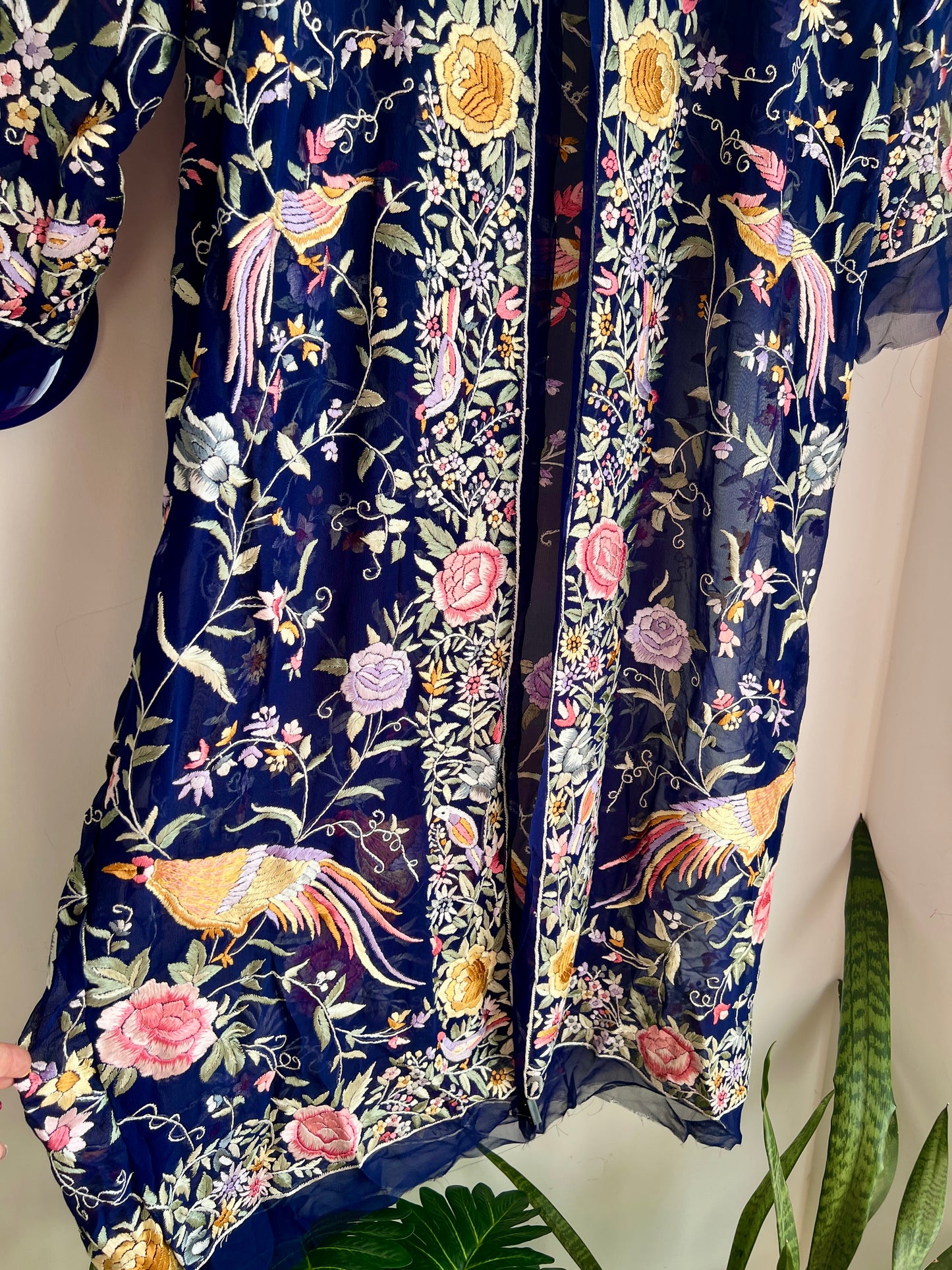 Navy Blue Masterpiece Hand Embroidered Parsi Gara Semi Stitched Jacket