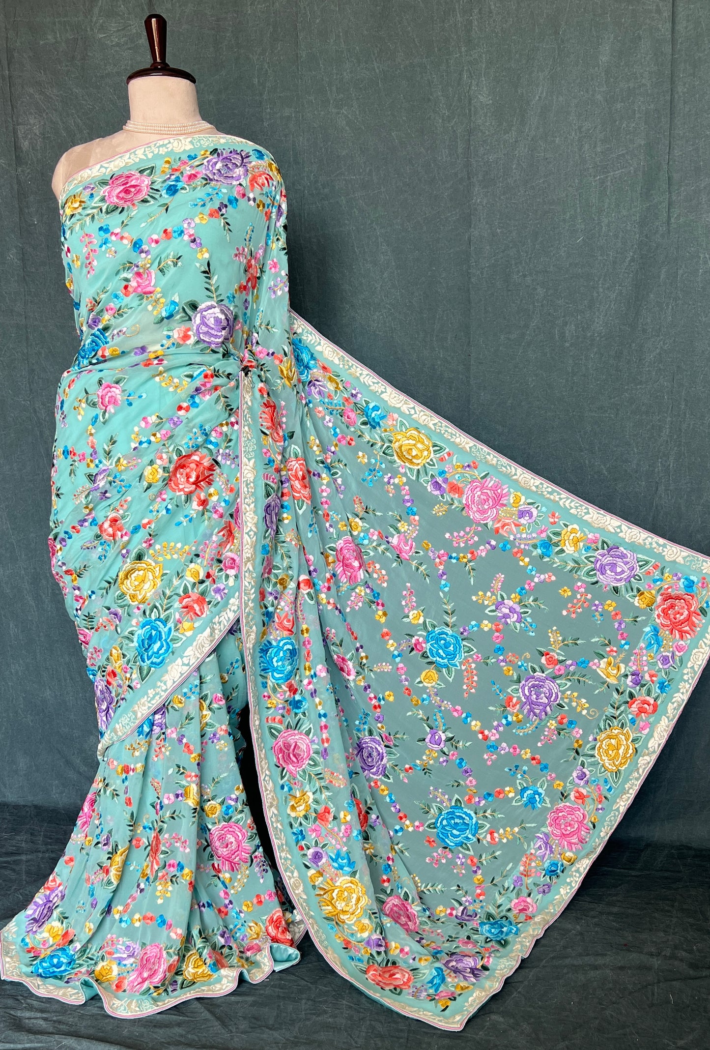 Firozi Masterpiece Parsi Gara Pure Georgette Saree